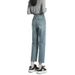 New Style Straight-leg Jeans For Women From Guangzhou, Popular High-waisted Loose-fitting Slimming Light-colored Cropped_mkmklike.com