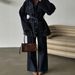Women's Clothing Retro Indigo Blue Denim Jacket With Waist Cinching Belt Loose Long Sleeve Casual Fashion For Spring_mkmklike.com