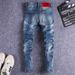 Men's Clothing Men's High Street Fashion Ripped Jeans Trendy Distressed Blue Washed Tie Dye Retro Slim Fit Skinny Jeans_mkmklike.com