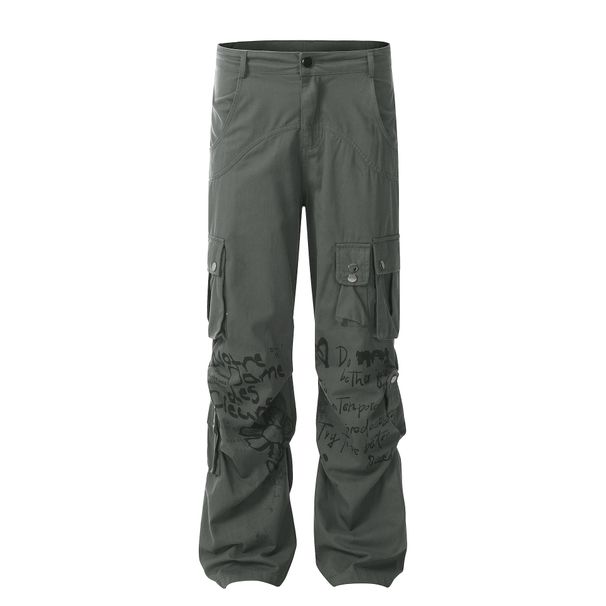 Men's Clothing Autumn White Overalls Water Slurry Print Overalls Retro Trendy Straight Overalls_mkmklike.com