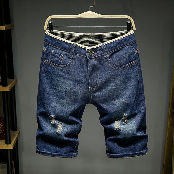 Men's Breathable Summer Riding Breeches Light Blue Denim Shorts Five Point Trendy Four Point Seven Point Pants_mkmklike.com