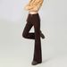 Women's High Waist Flared Jeans - Slim Fit Retro Brown Bootcut Pants For Petite & Tall, Stretch Comfort Cotton, Vintage 70s Style_mkmklike.com