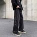 Men's High Street Retro Jeans – Relaxed Straight Leg Pants With Zip Fly & Split Hem For Urban Styling_mkmklike.com