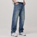 Washed Ripped Jeans For Men American Street Style Vibe Straight Loose Fit Frayed Versatile Long Pants_mkmklike.com