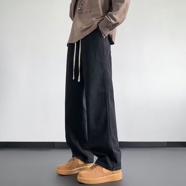 Men's Clothing summer new men's loose casual design niche straight wide leg denim trousers_mkmklike.com
