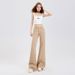 Women's Flared Jeans 2025 New American Style Slimming Drapey Bell-bottom Pants Women's Khaki Trousers_mkmklike.com