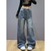Women's Sparkly Patchwork Denim Jeans Retro Hot Girl Style Loose Flowing Boyfriend Style Floor Length Pants_mkmklike.com