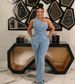 K Slanted Shoulder Tight Waist Slim Fit Elastic Denim Jumpsuit Jumpsuit Flared Pants_mkmklike.com