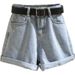 High Waisted Denim Shorts for Women Loose Fit Slimming Roll Hem Wide Leg a Line Hot Pants Korean Style Summer 2020 Trendy_mkmklike.com