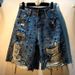 Women's Colorful Rhinestone Beaded Ripped Denim Shorts Street Style Handmade Embellishments Frayed Edges_mkmklike.com