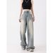 Spring/Summer 2025 New Vintage Straight-Leg Jeans For Women, American Style High-Waisted Loose Design, Floor-Length_mkmklike.com