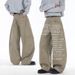Men's Casual Khaki Jeans With Letter Print – Relaxed Straight Fit, Distressed Hem, Trendy Fall Fashion_mkmklike.com