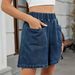 K Women's New Elastic Waisted Denim Casual Shorts_mkmklike.com
