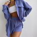 Women's Clothing new arrival lapel loose shirt high waist shorts two piece fashion casual suit_mkmklike.com