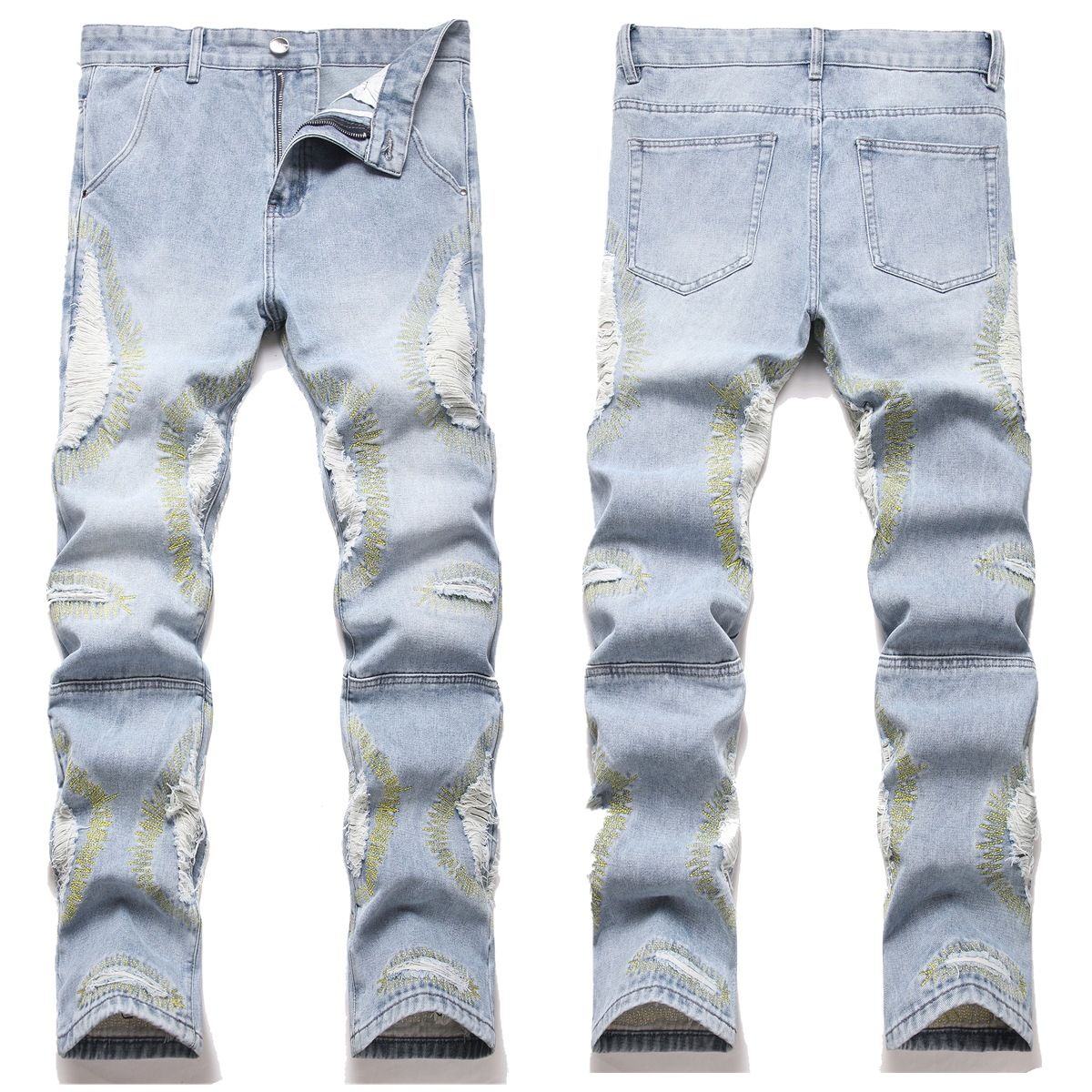 "Men's Slim Straight Embroidered Denim Jeans - Trendy Streetwear Casual Pants With Comfort Fit_mkmklike.com
