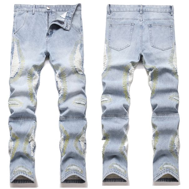 "Men's Slim Straight Embroidered Denim Jeans - Trendy Streetwear Casual Pants With Comfort Fit_mkmklike.com