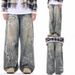 Men's Clothing Urban Relaxed Fit Jeans For Men | 80% Cotton Straight Leg Pants | Washed Taupe Graffiti Style | Comfort Stretch (S-XXL)_mkmklike.com