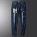 Chinese Style Animal Wolf Embroidery Jeans Men's Slim Fit Trendy Brand Elastic Denim Pants Versatile Daily Wear 50-135KG Can Be Worn_mkmklike.com