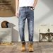 Large Size Men's Clothing Spring And Summer Thin Large Size Jeans Men's Elastic Washed Ripped Jeans Retro Versatile Men's Pants_mkmklike.com