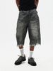 Men's Clothing Retro Washed Distressed Basic Cropped Trousers Casual Loose Solid Color Straight Jeans New_mkmklike.com