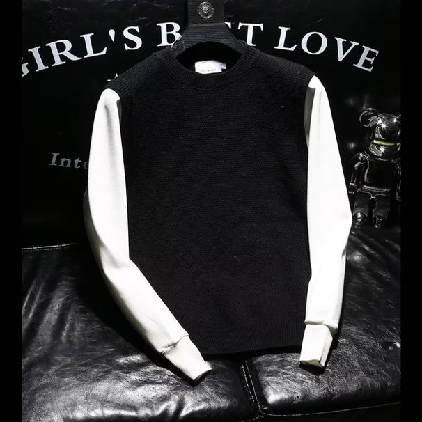 Men's Clothing new autumn and winter hot selling two piece sweater men's knitted vest set splicing bottoming shirt_mkmklike.com