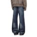 Men's Vintage Washed Jeans - Relaxed Fit Cat Whisker Slight Flare Denim Pants With Long Silhouette For Unisex Streetwear_mkmklike.com