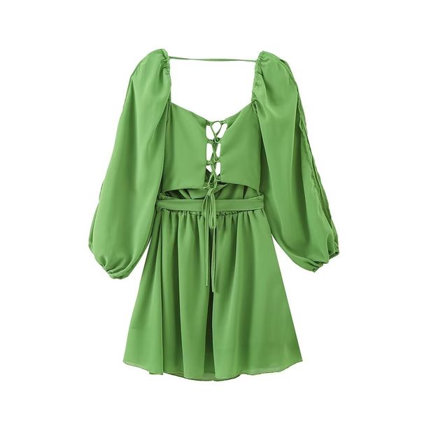 Women's clothing new V-neck long-sleeved hollow backless mini dress_mkmklike.com