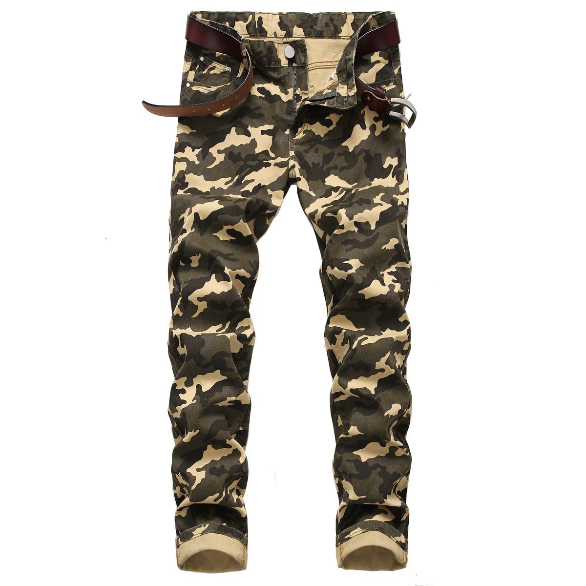 Suitable For All Seasons Suitable For All Seasons Slim Fit Fashion Trend Men's Camouflage Jeans Personality Print Casual Long Pants_mkmklike.com