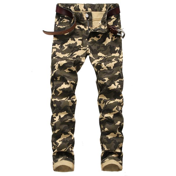Suitable For All Seasons Suitable For All Seasons Slim Fit Fashion Trend Men's Camouflage Jeans Personality Print Casual Long Pants_mkmklike.com
