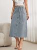K Tethered Mid Skirt Elegant Women's Split Wrap Long Denim Skirt Loose Retro_mkmklike.com