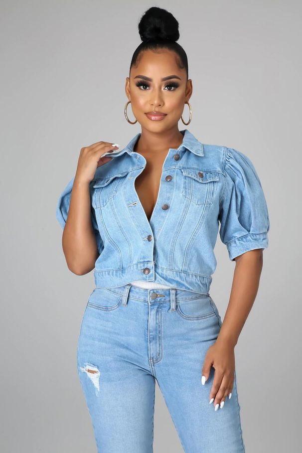New Denim Jacket Short Sleeve Puff Sleeve Jacket Women_mkmklike.com