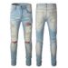 Men's Clothing Retro Ripped Jeans Trendy Brand Men's Distressed Skinny Jeans - Vintage American Style High Street Ripped Denim Pants For Men_mkmklike.com