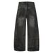 Distressed Boyfriend Jeans - Vintage Washed Black With Artful Rips & Relaxed A-Line Cut For Effortless Streetwear_mkmklike.com