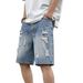 Summer Ripped Denim Shorts For Men Thin Five Point Loose Fit Washed Y2K Street Style Casual Slimming Pants_mkmklike.com
