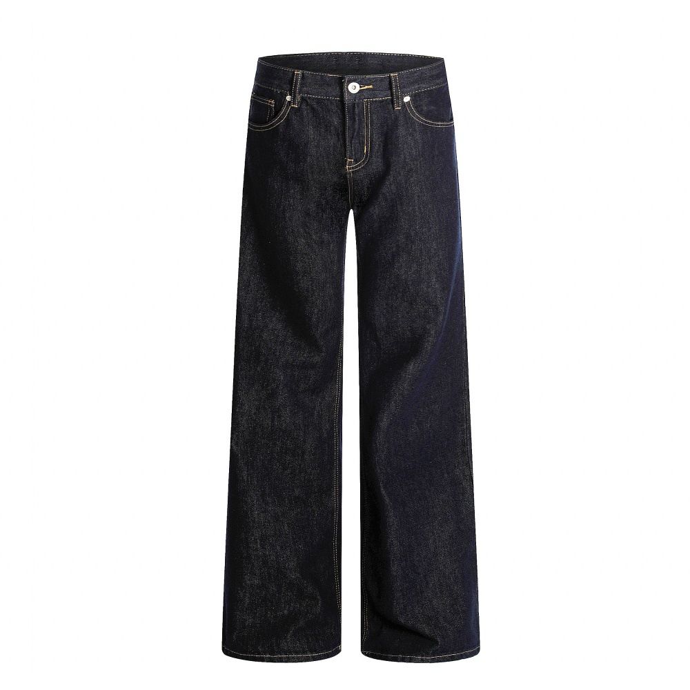 American High Street Cleanfit Simple Raw Denim Jeans Men's Versatile Loose Casual Straight Long Pants Solid Color_mkmklike.com