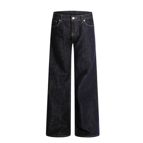 American High Street Cleanfit Simple Raw Denim Jeans Men's Versatile Loose Casual Straight Long Pants Solid Color_mkmklike.com