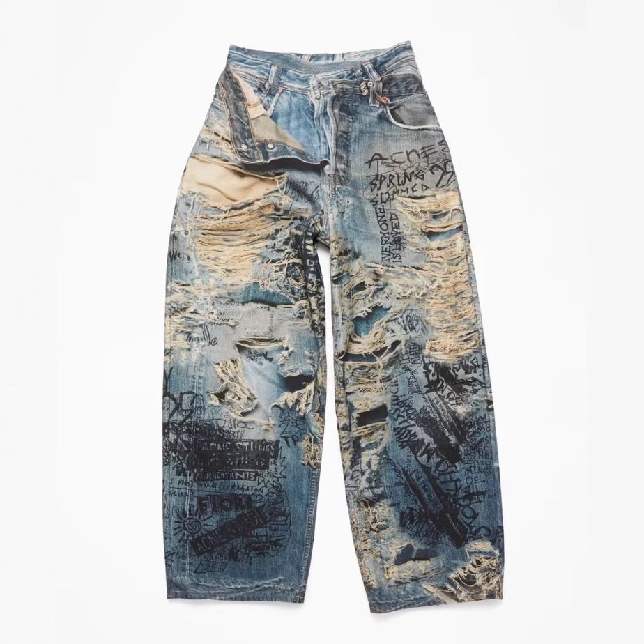 American Vibe Ink Splashed Jeans Men's Summer High Street Retro Loose Wide Leg Pants Trendy Graffiti Straight Trousers_mkmklike.com