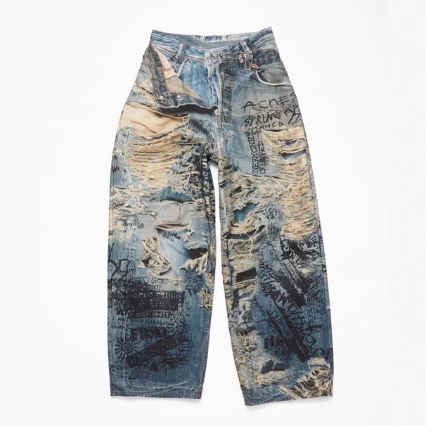 American Vibe Ink Splashed Jeans Men's Summer High Street Retro Loose Wide Leg Pants Trendy Graffiti Straight Trousers_mkmklike.com