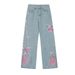 Butterfly Gradient Frayed Hem Jeans For Men High Street Ins Niche Design Loose Straight Wide-Leg Pants_mkmklike.com