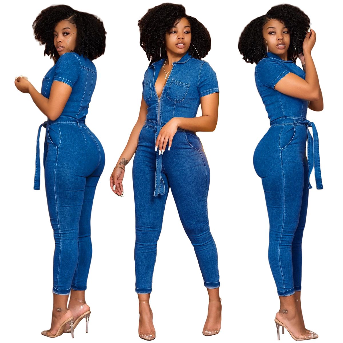 Women's Clothing solid color jumpsuit washed fashionable sleeveless jumpsuit denim trousers_mkmklike.com