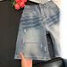 Men's American Retro Distressed Washed Ripped Denim Shorts Trendy Loose Straight Leg Five Point Casual Mid-Length Pants_mkmklike.com
