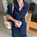 ELLE Early Autumn Denim For Women, New Mid-Length Vintage Dress, Waist-Cinching Loose Casual One-Step Dress_mkmklike.com