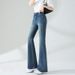Vintage Blue Flared Jeans For Women - High Waist Slim Fit Bootcut Pants With Stretch, Retro Style For Casual & Office Wear_mkmklike.com