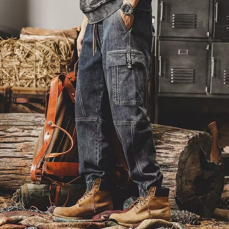 Men's Retro Work Loose Jeans Heavyweight Trendy Harem Pants Jogger Cuffs Spring Autumn Versatile Style_mkmklike.com