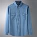 Men's Clothing Elastic Denim Long Sleeved Shirt Fat Guy Spring And Autumn New Casual Fashion Multi Pocket Shirt_mkmklike.com