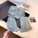 Women's High-Waisted Slim-Fitting Flared Jeans Sparkly Star Rhinestone Detail American Style Petite Spring Horse-Length Pants_mkmklike.com