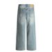 Punk Washed Faded Denim Trendy Men Asymmetric Waistband Design Personality Loose Wide-Leg Straight Pants_mkmklike.com