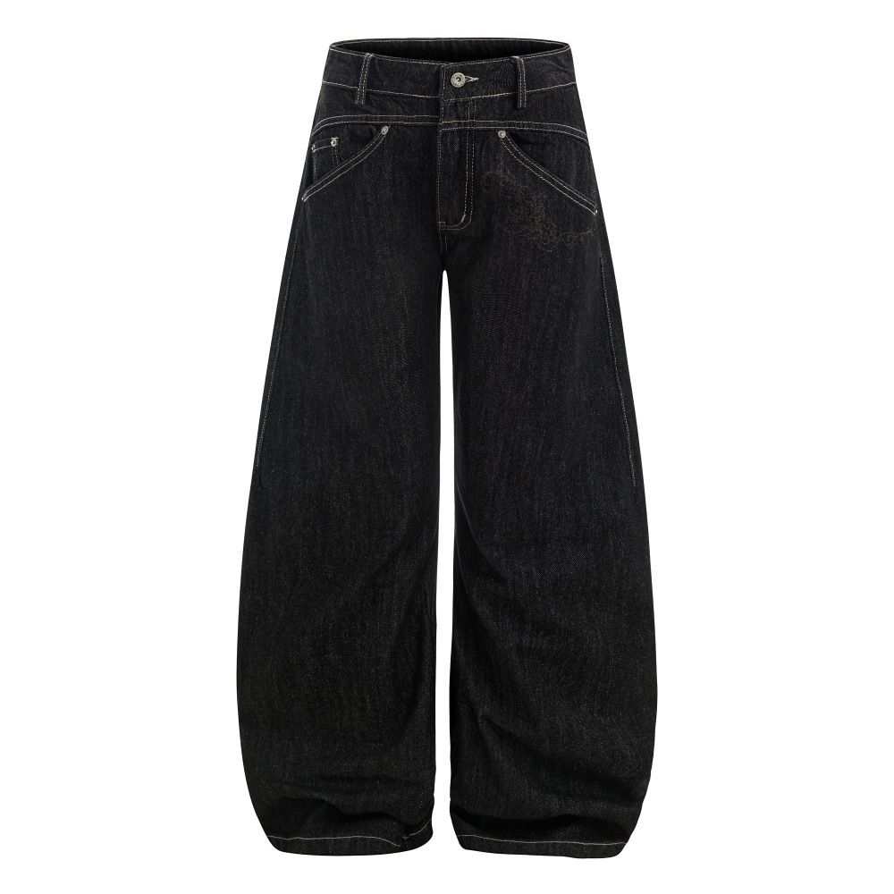 Loose Wide-Leg Jeans For Men, Trendy Brand, Stitched Design, Unique Casual Long Pants_mkmklike.com