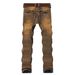 Men's Clothing Stretch Denim Skinny Jeans Slim Fit Long Pants Yellow Brown Color Multiple Construction Techniques_mkmklike.com