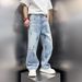 Men's Distressed Washed Denim Jeans - Loose Fit Retro High Street Straight Leg Pants For Casual Streetwear_mkmklike.com